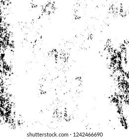 Grunge overlay layer. Abstract black and white vector background. Monochrome vintage surface with dirty pattern in cracks, spots, dots. Old wall in dark horror style design