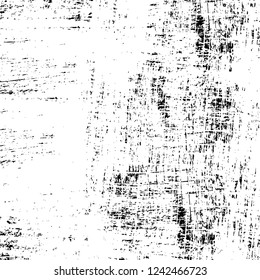 Grunge overlay layer. Abstract black and white vector background. Monochrome vintage surface with dirty pattern in cracks, spots, dots. Old wall in dark horror style design