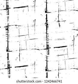 Grunge overlay layer. Abstract black and white vector background. Monochrome vintage surface with dirty pattern in cracks, spots, dots. Old wall in dark horror style design