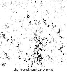 Grunge overlay layer. Abstract black and white vector background. Monochrome vintage surface with dirty pattern in cracks, spots, dots. Old wall in dark horror style design