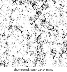 Grunge overlay layer. Abstract black and white vector background. Monochrome vintage surface with dirty pattern in cracks, spots, dots. Old wall in dark horror style design