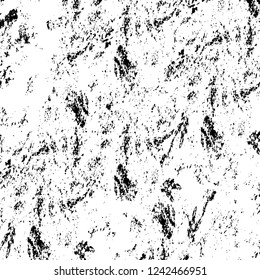 Grunge overlay layer. Abstract black and white vector background. Monochrome vintage surface with dirty pattern in cracks, spots, dots. Old wall in dark horror style design