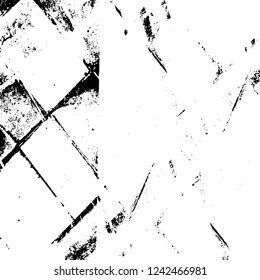 Grunge overlay layer. Abstract black and white vector background. Monochrome vintage surface with dirty pattern in cracks, spots, dots. Old wall in dark horror style design