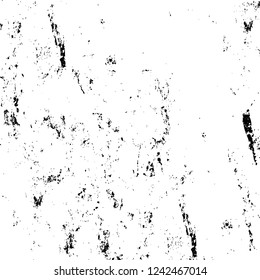Grunge overlay layer. Abstract black and white vector background. Monochrome vintage surface with dirty pattern in cracks, spots, dots. Old wall in dark horror style design