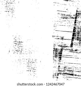 Grunge overlay layer. Abstract black and white vector background. Monochrome vintage surface with dirty pattern in cracks, spots, dots. Old wall in dark horror style design