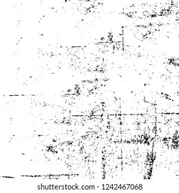 Grunge overlay layer. Abstract black and white vector background. Monochrome vintage surface with dirty pattern in cracks, spots, dots. Old wall in dark horror style design