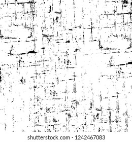 Grunge overlay layer. Abstract black and white vector background. Monochrome vintage surface with dirty pattern in cracks, spots, dots. Old wall in dark horror style design