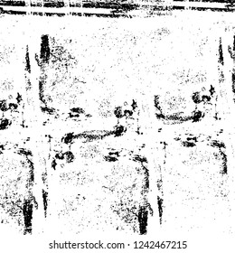 Grunge overlay layer. Abstract black and white vector background. Monochrome vintage surface with dirty pattern in cracks, spots, dots. Old wall in dark horror style design