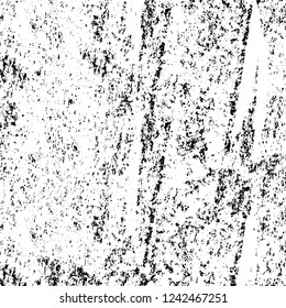 Grunge overlay layer. Abstract black and white vector background. Monochrome vintage surface with dirty pattern in cracks, spots, dots. Old wall in dark horror style design