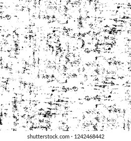 Grunge overlay layer. Abstract black and white vector background. Monochrome vintage surface with dirty pattern in cracks, spots, dots. Old wall in dark horror style design