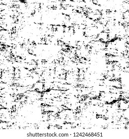 Grunge overlay layer. Abstract black and white vector background. Monochrome vintage surface with dirty pattern in cracks, spots, dots. Old wall in dark horror style design