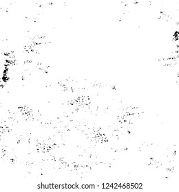Grunge overlay layer. Abstract black and white vector background. Monochrome vintage surface with dirty pattern in cracks, spots, dots. Old wall in dark horror style design