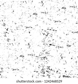 Grunge overlay layer. Abstract black and white vector background. Monochrome vintage surface with dirty pattern in cracks, spots, dots. Old wall in dark horror style design