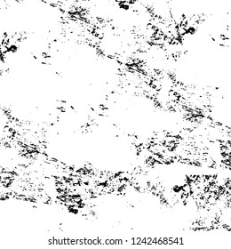 Grunge overlay layer. Abstract black and white vector background. Monochrome vintage surface with dirty pattern in cracks, spots, dots. Old wall in dark horror style design