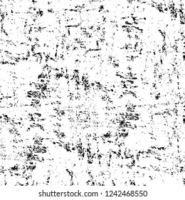Grunge overlay layer. Abstract black and white vector background. Monochrome vintage surface with dirty pattern in cracks, spots, dots. Old wall in dark horror style design