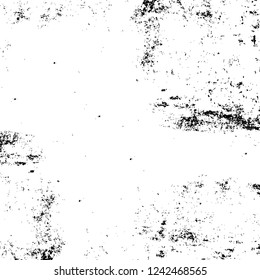Grunge overlay layer. Abstract black and white vector background. Monochrome vintage surface with dirty pattern in cracks, spots, dots. Old wall in dark horror style design