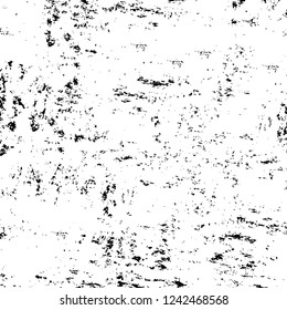 Grunge overlay layer. Abstract black and white vector background. Monochrome vintage surface with dirty pattern in cracks, spots, dots. Old wall in dark horror style design