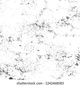 Grunge overlay layer. Abstract black and white vector background. Monochrome vintage surface with dirty pattern in cracks, spots, dots. Old wall in dark horror style design
