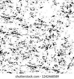 Grunge overlay layer. Abstract black and white vector background. Monochrome vintage surface with dirty pattern in cracks, spots, dots. Old wall in dark horror style design