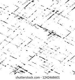 Grunge overlay layer. Abstract black and white vector background. Monochrome vintage surface with dirty pattern in cracks, spots, dots. Old wall in dark horror style design
