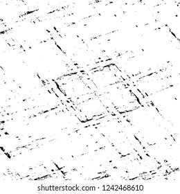 Grunge overlay layer. Abstract black and white vector background. Monochrome vintage surface with dirty pattern in cracks, spots, dots. Old wall in dark horror style design