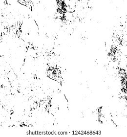 Grunge overlay layer. Abstract black and white vector background. Monochrome vintage surface with dirty pattern in cracks, spots, dots. Old wall in dark horror style design