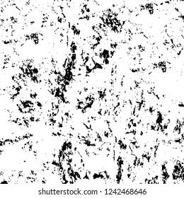 Grunge overlay layer. Abstract black and white vector background. Monochrome vintage surface with dirty pattern in cracks, spots, dots. Old wall in dark horror style design