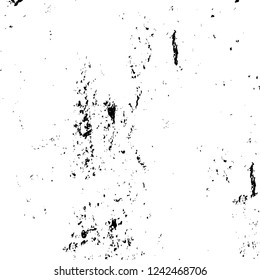 Grunge overlay layer. Abstract black and white vector background. Monochrome vintage surface with dirty pattern in cracks, spots, dots. Old wall in dark horror style design
