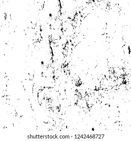 Grunge overlay layer. Abstract black and white vector background. Monochrome vintage surface with dirty pattern in cracks, spots, dots. Old wall in dark horror style design