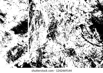 Grunge overlay layer. Abstract black and white vector background. Monochrome vintage surface with dirty pattern in cracks, spots, dots. Old wall in dark horror style design