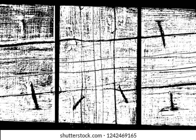 Grunge overlay layer. Abstract black and white vector background. Monochrome vintage surface with dirty pattern in cracks, spots, dots. Old wall in dark horror style design