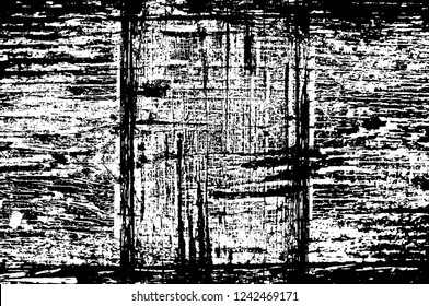 Grunge overlay layer. Abstract black and white vector background. Monochrome vintage surface with dirty pattern in cracks, spots, dots. Old wall in dark horror style design
