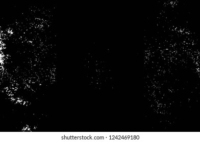 Grunge overlay layer. Abstract black and white vector background. Monochrome vintage surface with dirty pattern in cracks, spots, dots. Old wall in dark horror style design