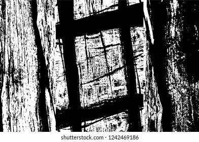 Grunge overlay layer. Abstract black and white vector background. Monochrome vintage surface with dirty pattern in cracks, spots, dots. Old wall in dark horror style design