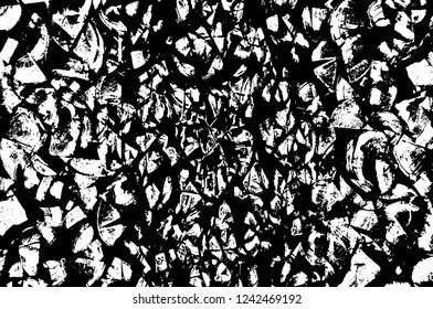 Grunge overlay layer. Abstract black and white vector background. Monochrome vintage surface with dirty pattern in cracks, spots, dots. Old wall in dark horror style design
