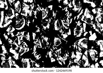 Grunge overlay layer. Abstract black and white vector background. Monochrome vintage surface with dirty pattern in cracks, spots, dots. Old wall in dark horror style design