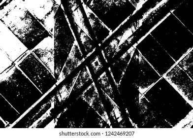Grunge overlay layer. Abstract black and white vector background. Monochrome vintage surface with dirty pattern in cracks, spots, dots. Old wall in dark horror style design
