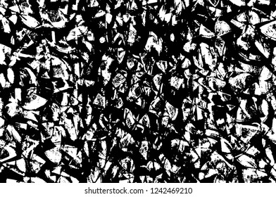 Grunge overlay layer. Abstract black and white vector background. Monochrome vintage surface with dirty pattern in cracks, spots, dots. Old wall in dark horror style design