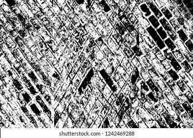 Grunge overlay layer. Abstract black and white vector background. Monochrome vintage surface with dirty pattern in cracks, spots, dots. Old wall in dark horror style design