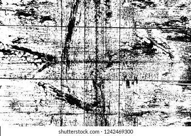 Grunge overlay layer. Abstract black and white vector background. Monochrome vintage surface with dirty pattern in cracks, spots, dots. Old wall in dark horror style design