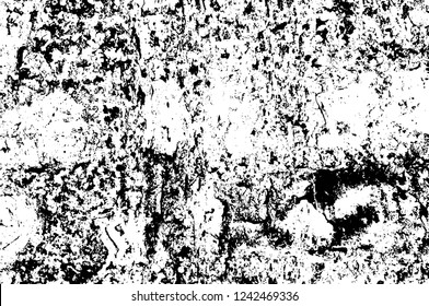 Grunge overlay layer. Abstract black and white vector background. Monochrome vintage surface with dirty pattern in cracks, spots, dots. Old wall in dark horror style design