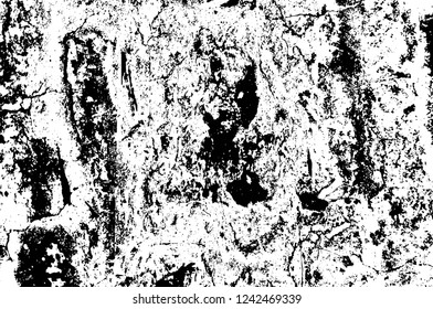 Grunge overlay layer. Abstract black and white vector background. Monochrome vintage surface with dirty pattern in cracks, spots, dots. Old wall in dark horror style design