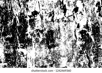 Grunge overlay layer. Abstract black and white vector background. Monochrome vintage surface with dirty pattern in cracks, spots, dots. Old wall in dark horror style design