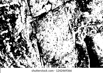 Grunge overlay layer. Abstract black and white vector background. Monochrome vintage surface with dirty pattern in cracks, spots, dots. Old wall in dark horror style design