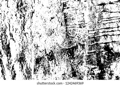 Grunge overlay layer. Abstract black and white vector background. Monochrome vintage surface with dirty pattern in cracks, spots, dots. Old wall in dark horror style design