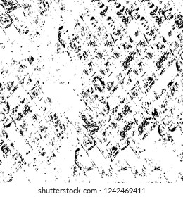 Grunge overlay layer. Abstract black and white vector background. Monochrome vintage surface with dirty pattern in cracks, spots, dots. Old wall in dark horror style design