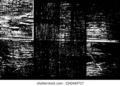 Grunge overlay layer. Abstract black and white vector background. Monochrome vintage surface with dirty pattern in cracks, spots, dots. Old wall in dark horror style design