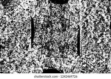 Grunge overlay layer. Abstract black and white vector background. Monochrome vintage surface with dirty pattern in cracks, spots, dots. Old wall in dark horror style design