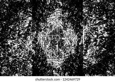 Grunge overlay layer. Abstract black and white vector background. Monochrome vintage surface with dirty pattern in cracks, spots, dots. Old wall in dark horror style design