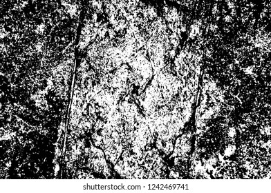 Grunge overlay layer. Abstract black and white vector background. Monochrome vintage surface with dirty pattern in cracks, spots, dots. Old wall in dark horror style design